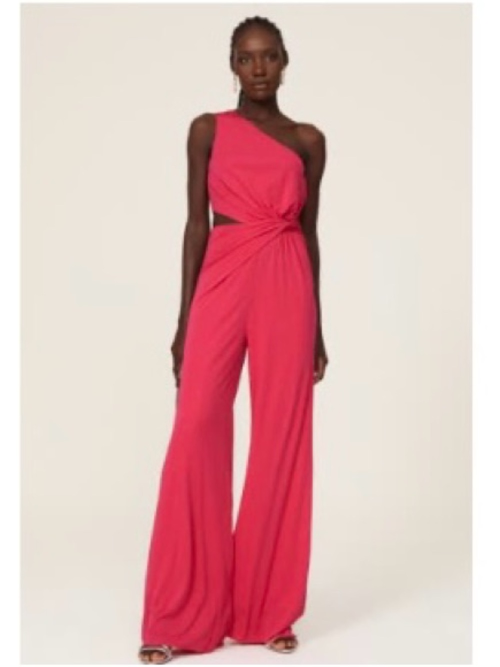Halston Heritage Hot Pink One-Shoulder Twist Jumpsuit
